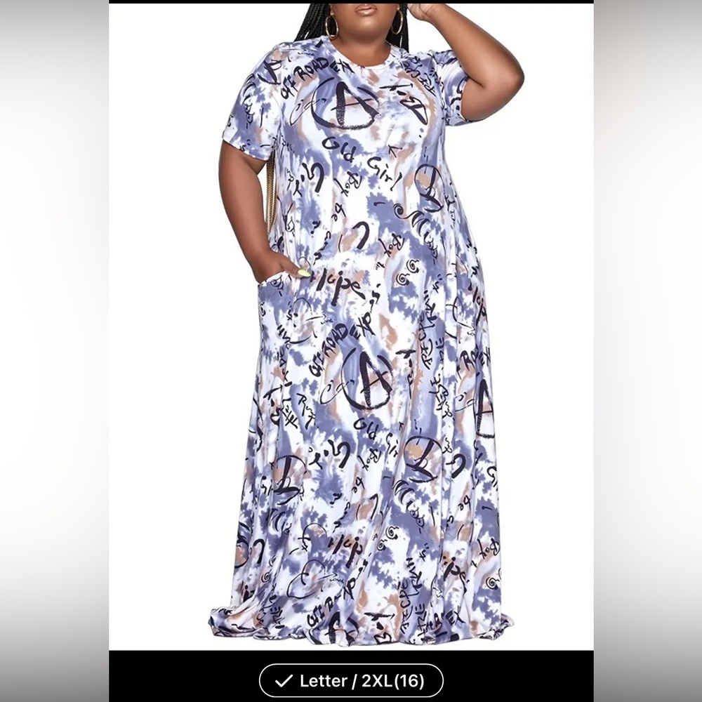 Plus Size Abstract Floral Print Longline Tee Dress - Soft, Breathable, Relaxed